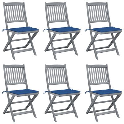 vidaXL Folding Outdoor Chairs 6 pcs with Cushions Solid Acacia Wood