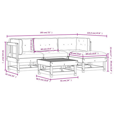 vidaXL 5 Piece Garden Lounge Set with Cushions Solid Wood