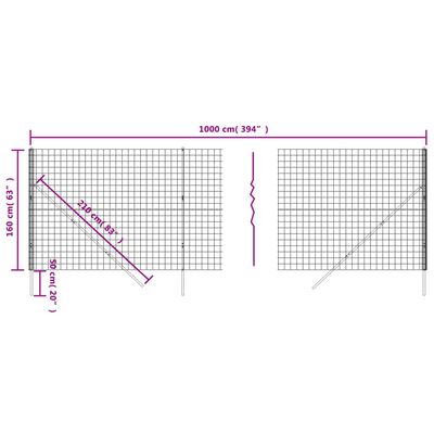 vidaXL Wire Mesh Fence Anthracite 1.6x10 m Galvanised Steel