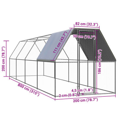 vidaXL Chicken Cage 2x8x2 m Galvanised Steel