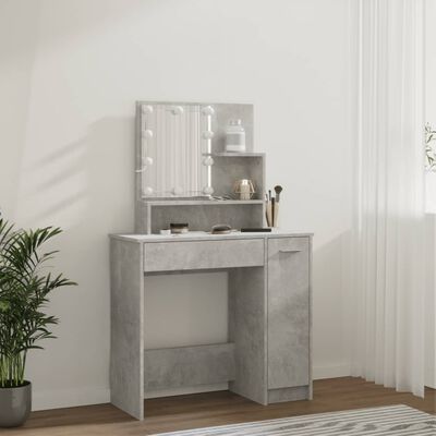 vidaXL Dressing Table with LED Concrete Grey 86.5x35x136 cm