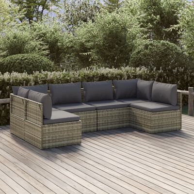 vidaXL 6 Piece Garden Lounge Set with Cushions Grey Poly Rattan