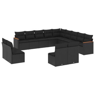 vidaXL 13 Piece Garden Sofa Set with Cushions Black Poly Rattan