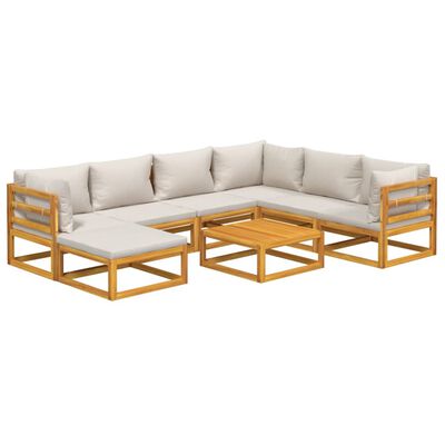 vidaXL 8 Piece Garden Lounge Set with Light Grey Cushions Solid Wood