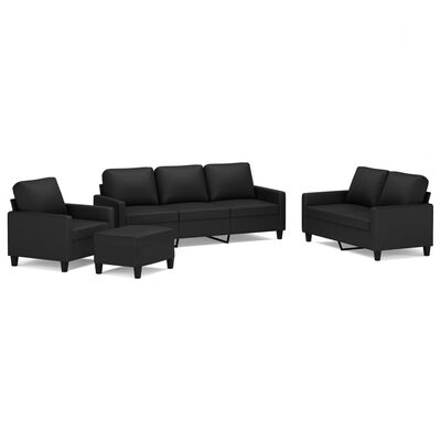 vidaXL 4 Piece Sofa Set with Cushions Black Faux Leather