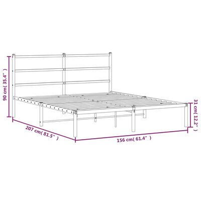 vidaXL Metal Bed Frame without Mattress with Headboard White 150x200 cm King Size