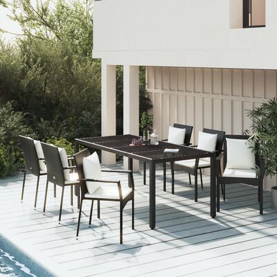 vidaXL 7 Piece Garden Dining Set with Cushions Black Poly Rattan