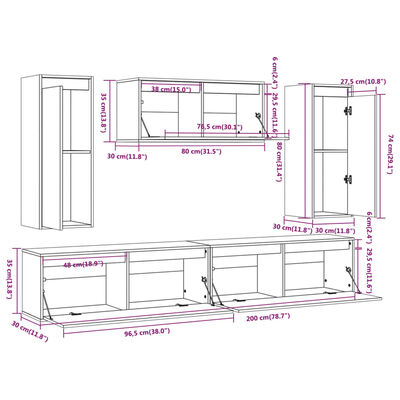 vidaXL TV Cabinets 5 pcs White Solid Wood Pine