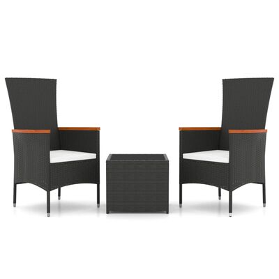 vidaXL 3 Piece Garden Lounge Set Black Poly Rattan&Steel