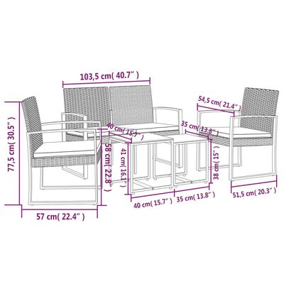 vidaXL 5 piece Garden Dining Set with Cushions Dark Grey PP Rattan