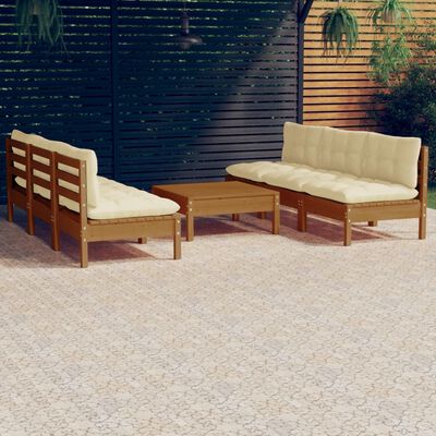 vidaXL 7 Piece Garden Lounge Set with Cream Cushions Pinewood