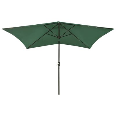 vidaXL Garden Parasol with LEDs and Steel Pole Green 2x3 m