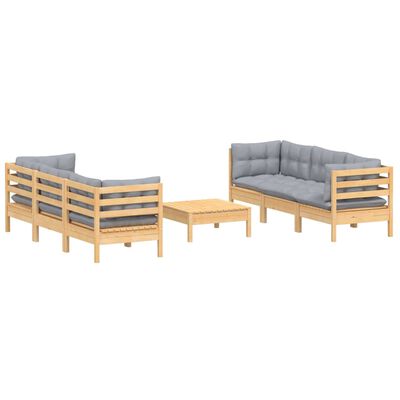 vidaXL 7 Piece Garden Lounge Set with Grey Cushions Pinewood