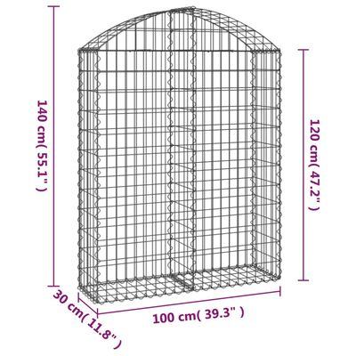 vidaXL Arched Gabion Basket 100x30x120/140 cm Galvanised Iron