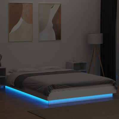 vidaXL Bed Frame with LED Lights without Mattress White 135x190 cm Double