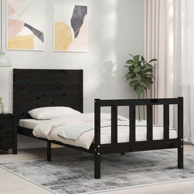 vidaXL Bed Frame without Mattress Black Single Solid Wood Pine