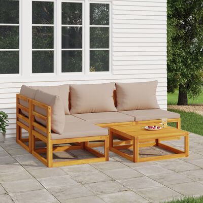 vidaXL 5 Piece Garden Lounge Set with Taupe Cushions Solid Wood