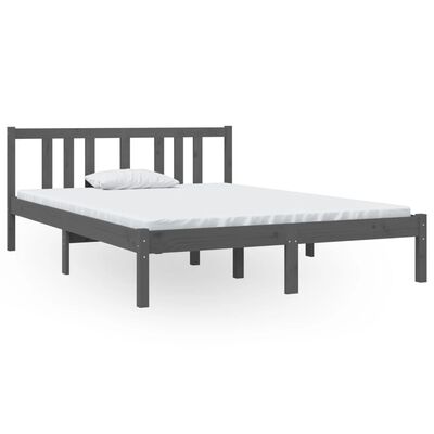 vidaXL Bed Frame without Mattress Grey Solid Wood 135x190 cm Double