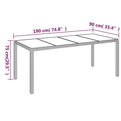 vidaXL Garden Table with Glass Top Black 190x90x75 cm Poly Rattan