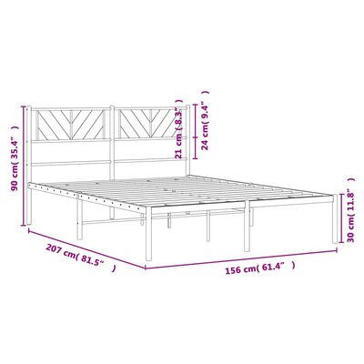 vidaXL Metal Bed Frame without Mattress with Headboard White 150x200 cm King Size