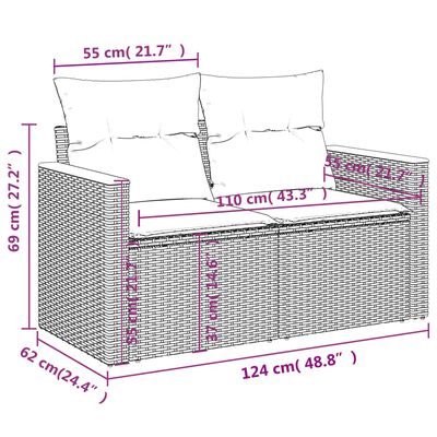 vidaXL 3 Piece Garden Sofa Set with Cushions Black Poly Rattan