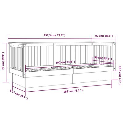 vidaXL Day Bed without Mattress Honey Brown 90x190 cm Single Solid Wood Pine