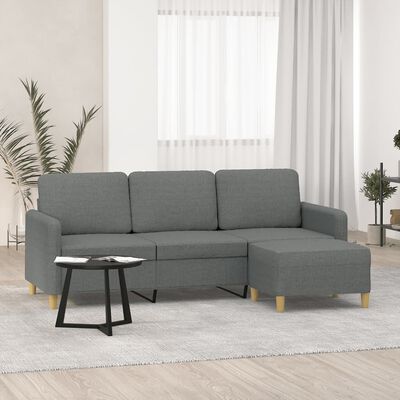 vidaXL 3-Seater Sofa with Footstool Dark Grey 180 cm Fabric