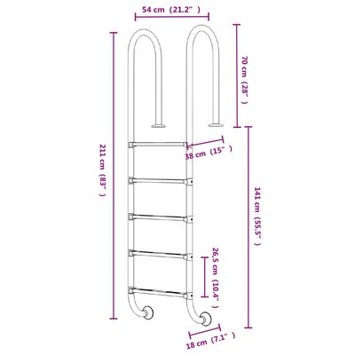 vidaXL Pool Ladder 54x38x211 cm 304 Stainless Steel