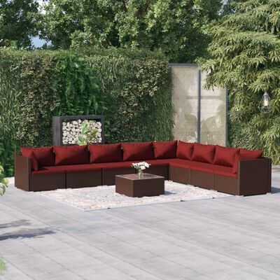 vidaXL 9 Piece Garden Lounge Set with Cushions Poly Rattan Brown