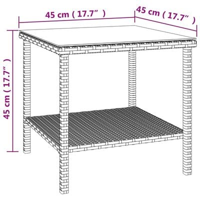 vidaXL Side Table Brown 45x45x45 cm Poly Rattan and Tempered Glass