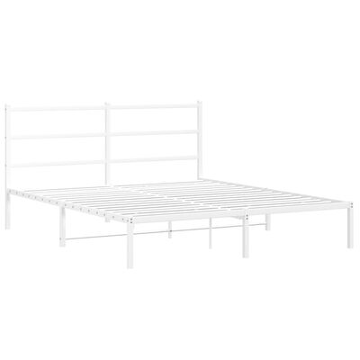 vidaXL Metal Bed Frame without Mattress with Headboard White 150x200 cm King Size