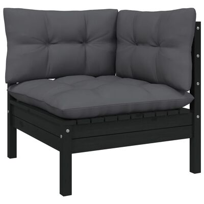 vidaXL 7 Piece Garden Lounge Set with Cushions Black Solid Pinewood