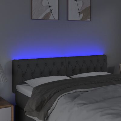 vidaXL LED Headboard Dark Grey 160x7x78/88 cm Fabric