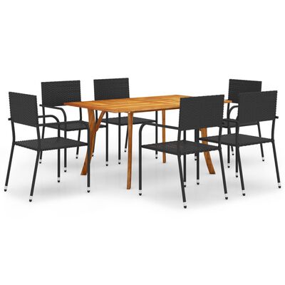 vidaXL 7 Piece Garden Dining Set Black