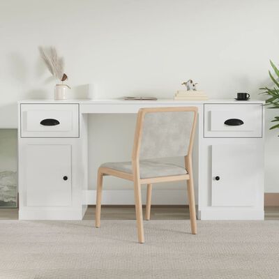 vidaXL Desk with Cabinet High Gloss White Engineered Wood