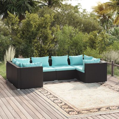 vidaXL 6 Piece Garden Lounge Set with Cushions Poly Rattan Black