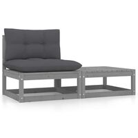 vidaXL 2 Piece Garden Lounge Set with Cushions Grey Solid Pinewood