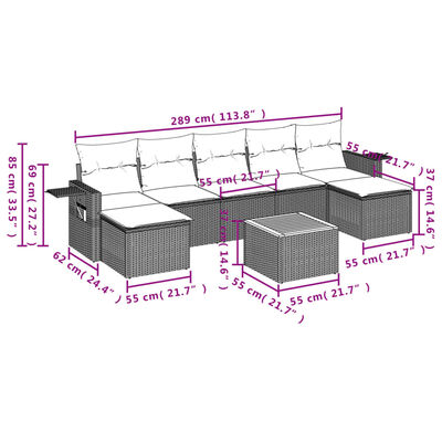 vidaXL 8 Piece Garden Sofa Set with Cushions Grey Poly Rattan