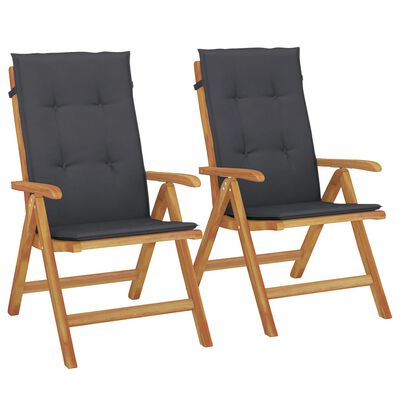 vidaXL Reclining Garden Chairs with Cushions 2 pcs Solid Wood Teak