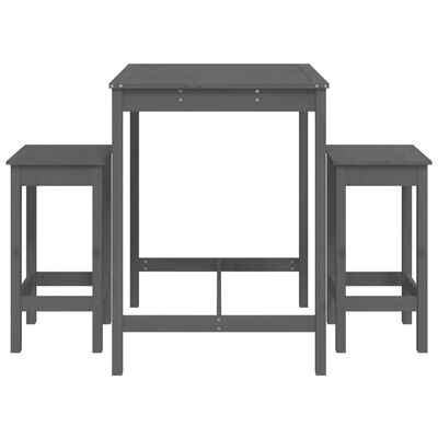 vidaXL 3 Piece Garden Bar Set Grey Solid Wood Pine