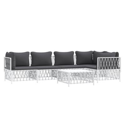 vidaXL 6 Piece Garden Lounge Set with Cushions White Steel