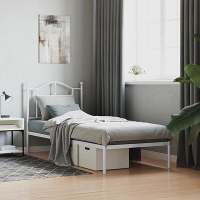 vidaXL Metal Bed Frame without Mattress with Headboard White 90x190 cm Single