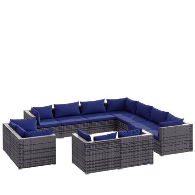 vidaXL 11 Piece Garden Lounge Set with Cushions Grey Poly Rattan