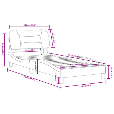 vidaXL Bed Frame with LED without Mattress Black and White 90x190 cm