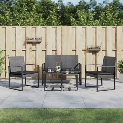 vidaXL 5 piece Garden Dining Set with Cushions Dark Grey PP Rattan