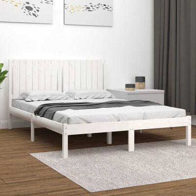 vidaXL Bed Frame without Mattress White 150x200 cm King Size Solid Wood