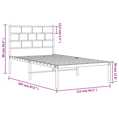 vidaXL Metal Bed Frame without Mattress with Headboard Black 107x203 cm