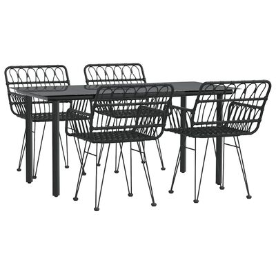 vidaXL 5 Piece Garden Dining Set Black Poly Rattan