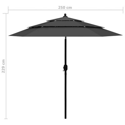 vidaXL 3-Tier Garden Parasol with Aluminium Pole Anthracite 2.5 m