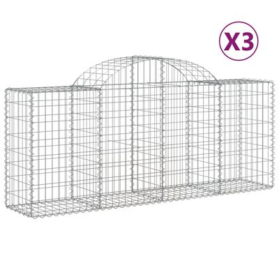 vidaXL Arched Gabion Baskets 3 pcs 200x50x80/100 cm Galvanised Iron